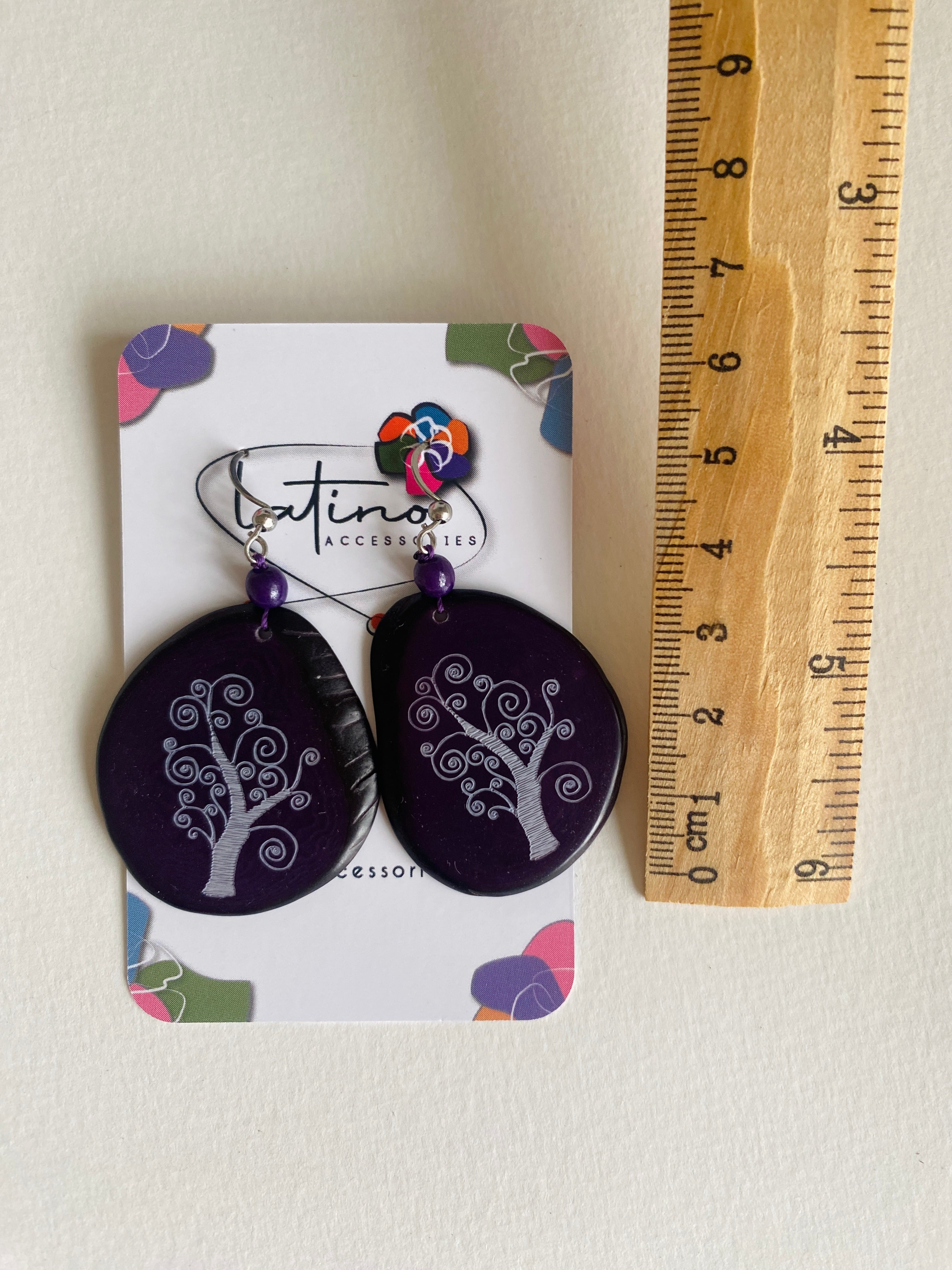 Purple Tree Tagua Earrings